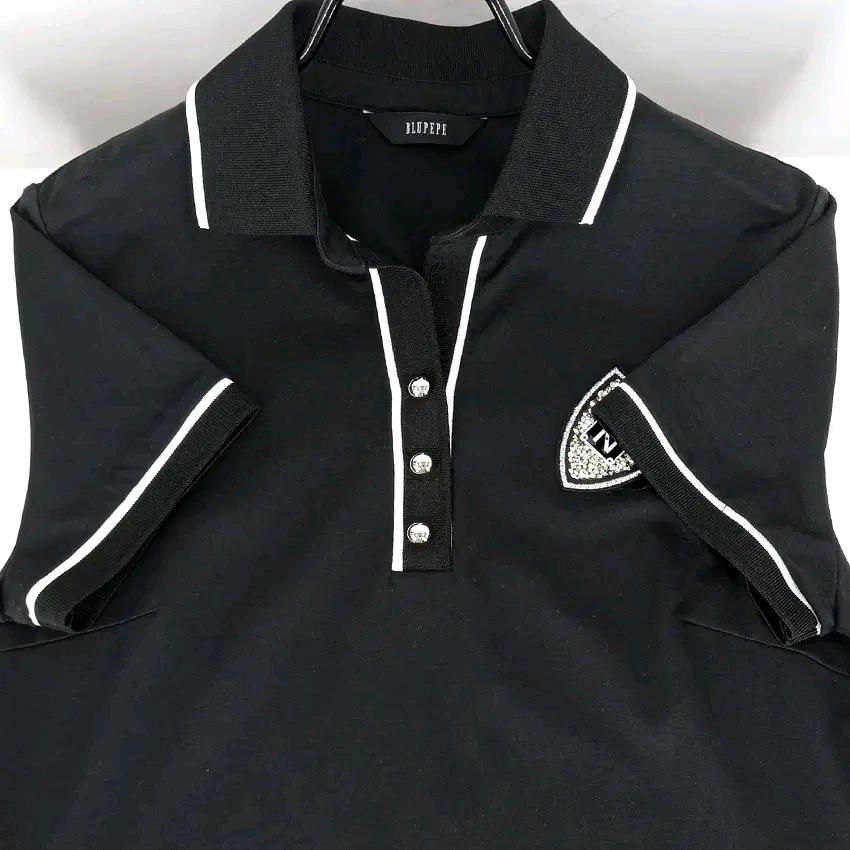 블루페페 여성 여름 큐빅와펜 카라반팔티 블랙85 (HU45644) 4