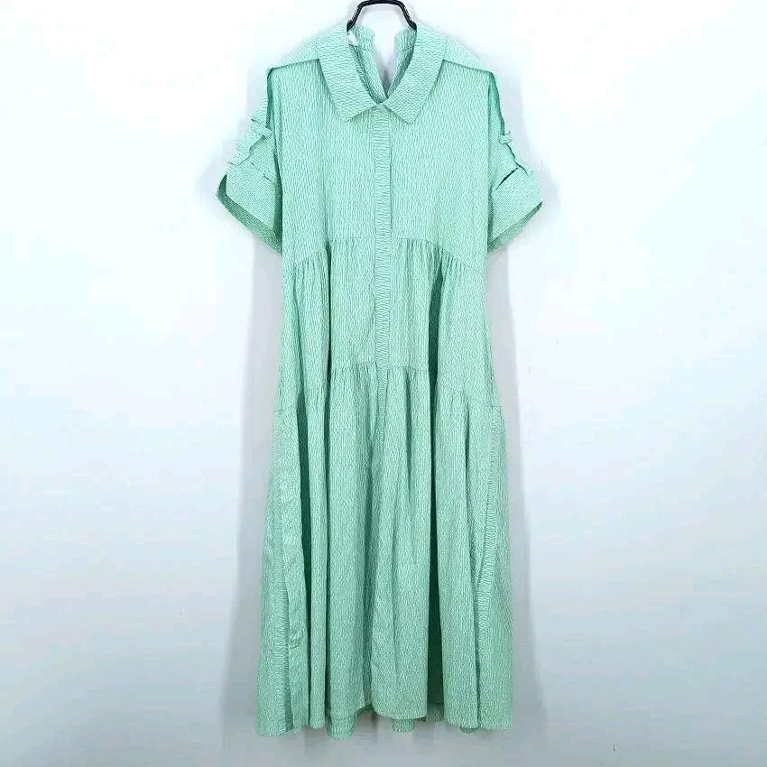 오즈세컨 여름 옆트임 반버튼 반팔롱원피스 그린 (HU45667) 2