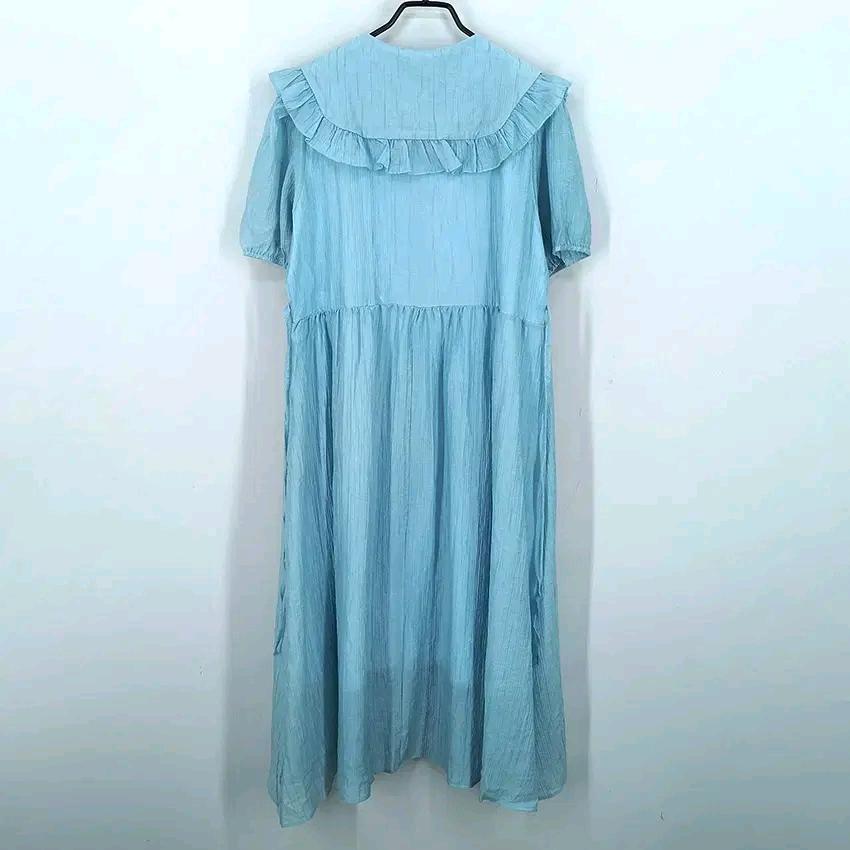 빈티지 여성 여름 빅카라 반팔미디원피스 스카이 (HU45669) 3