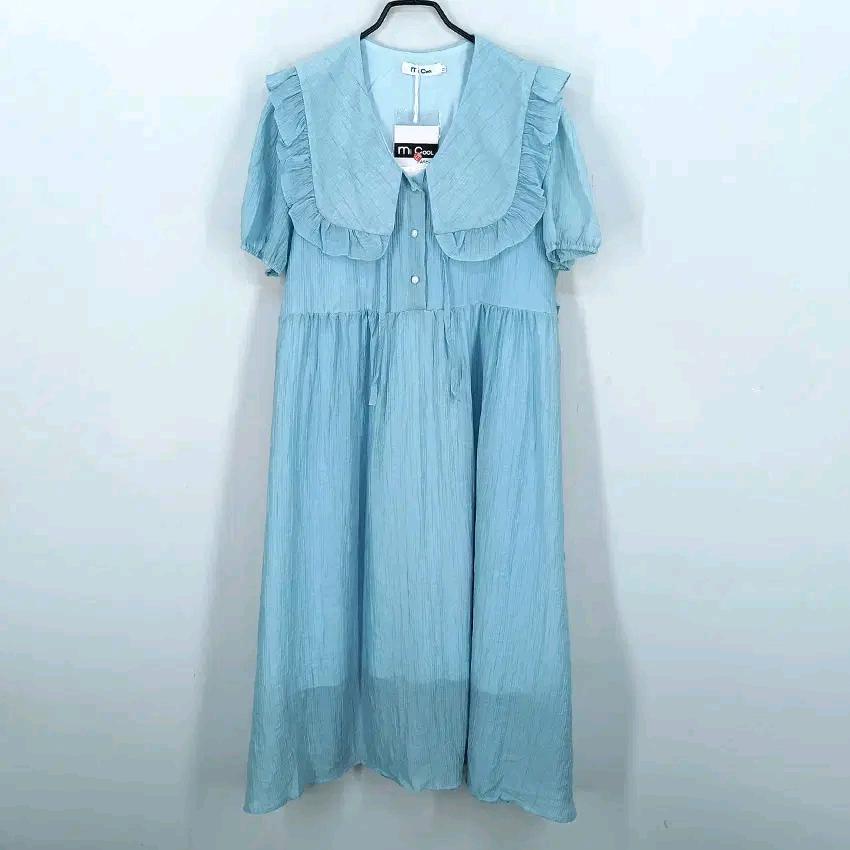 빈티지 여성 여름 빅카라 반팔미디원피스 스카이 (HU45669) 2