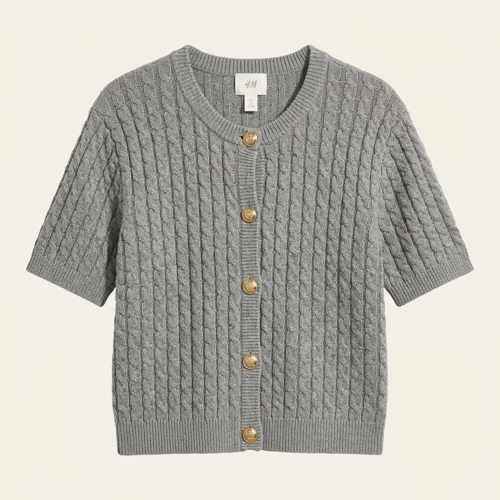 H&M 케이블 꽈배기 반팔 니트 가디건 그레이 1
