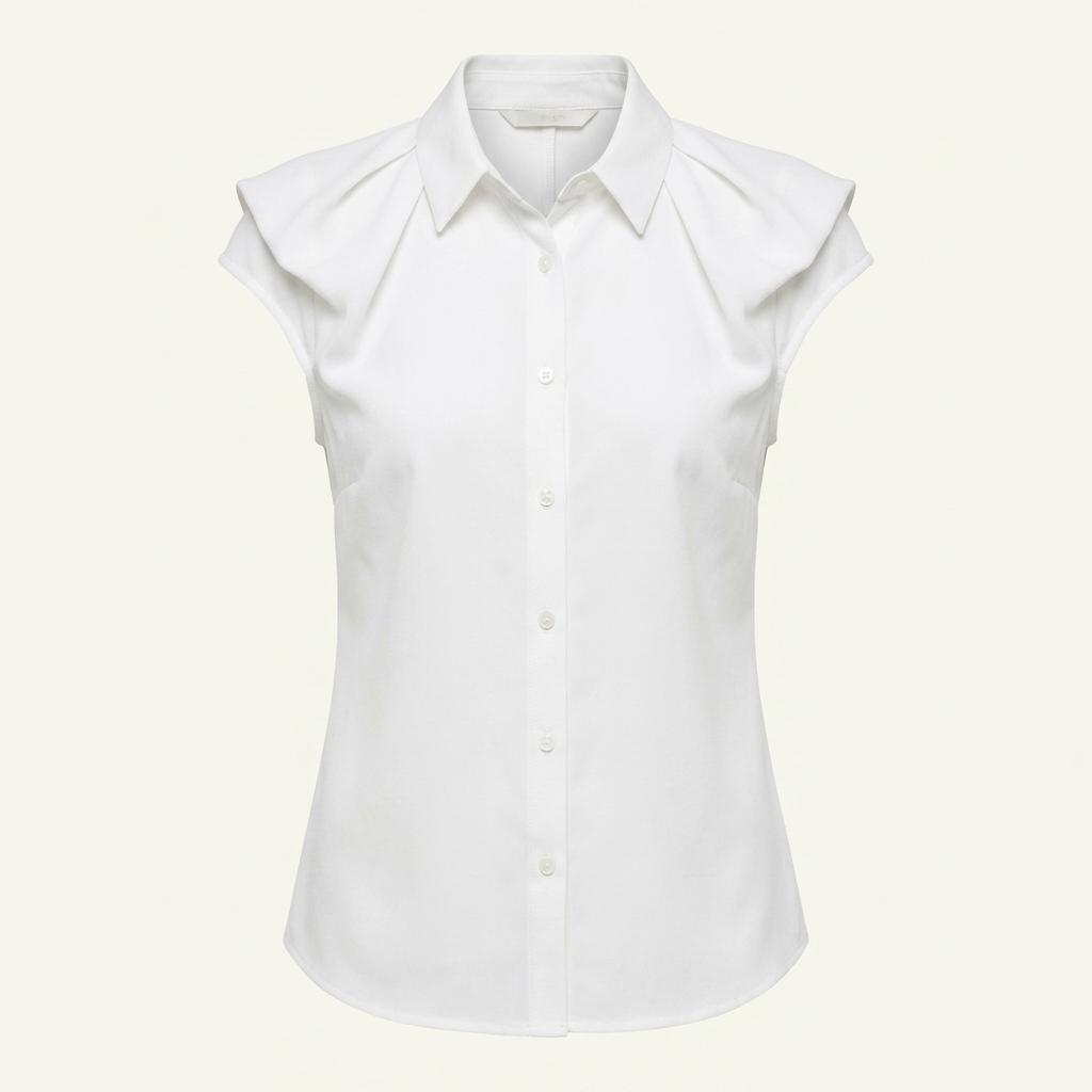 리스트  여성용 셔링 캡소매 블라우스 화이트
