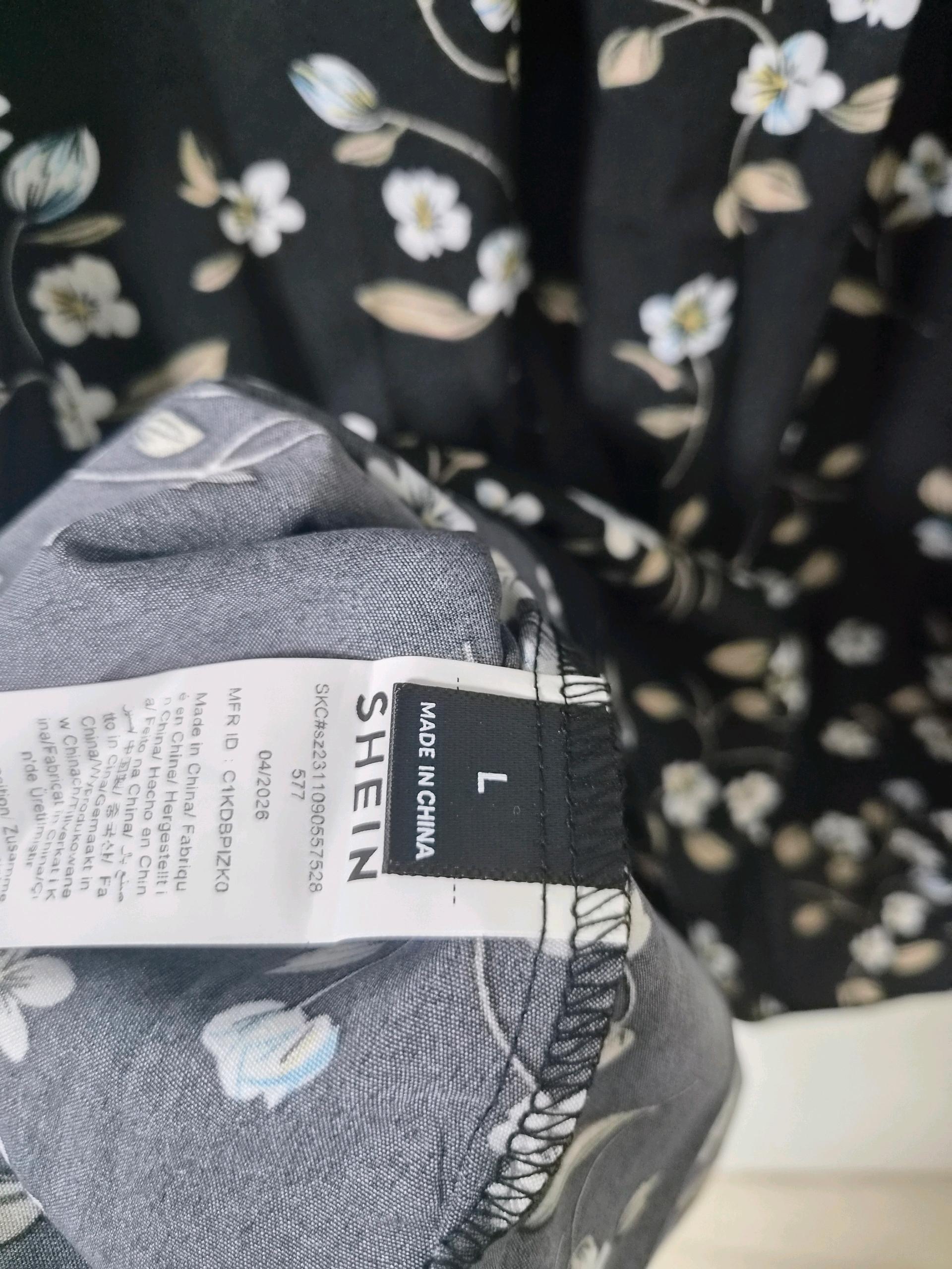 SHEIN 플라워 패턴 밴딩 롱스커트 블랙 5