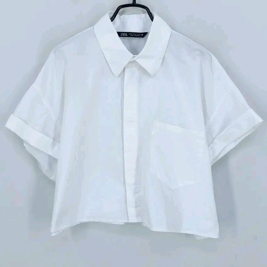 자라 여성 여름 와이드 크롭 반팔셔츠 화이트M (HU45697) 2