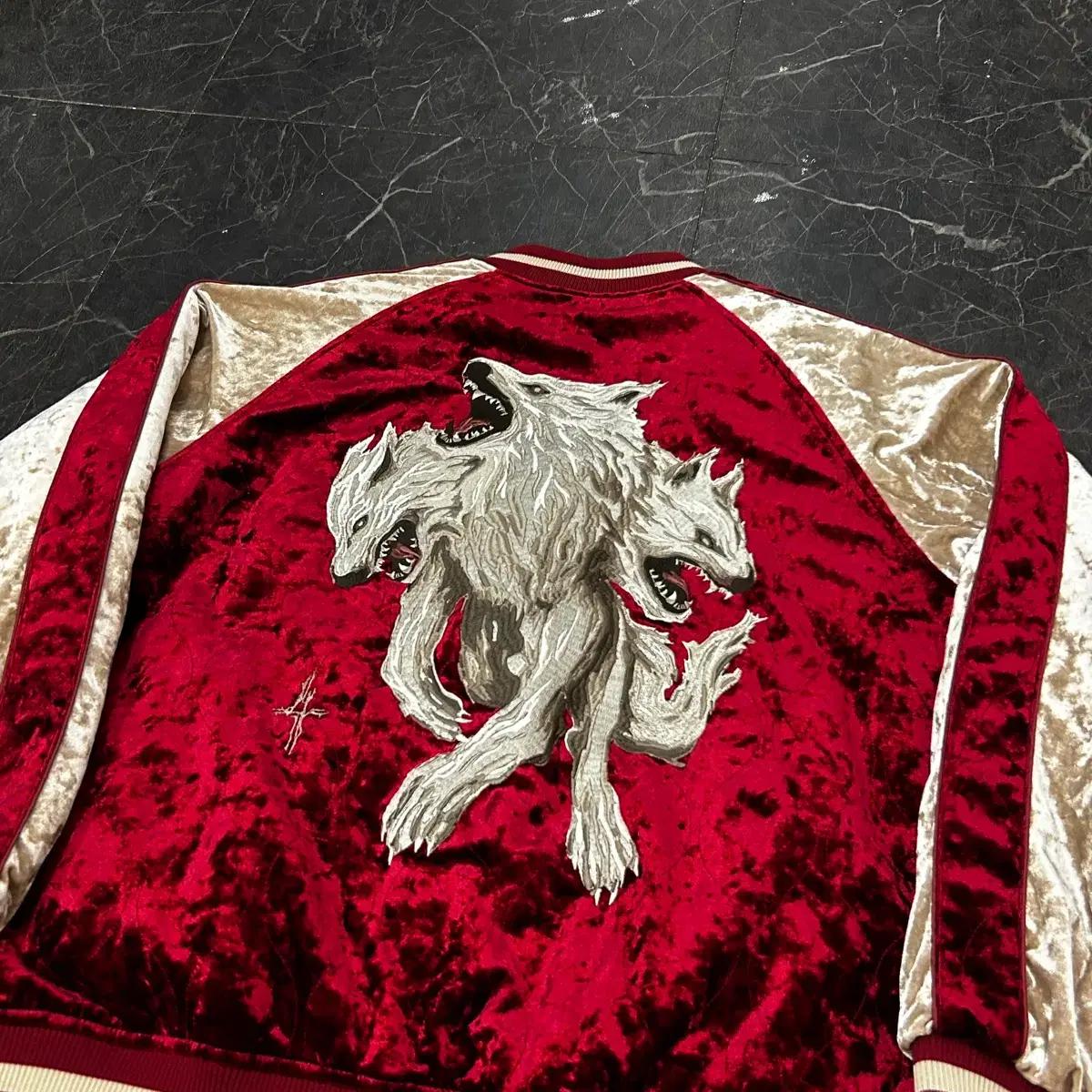 XL 낫포너드 Vtg 늑대자수 벨벳 스카쟌 3