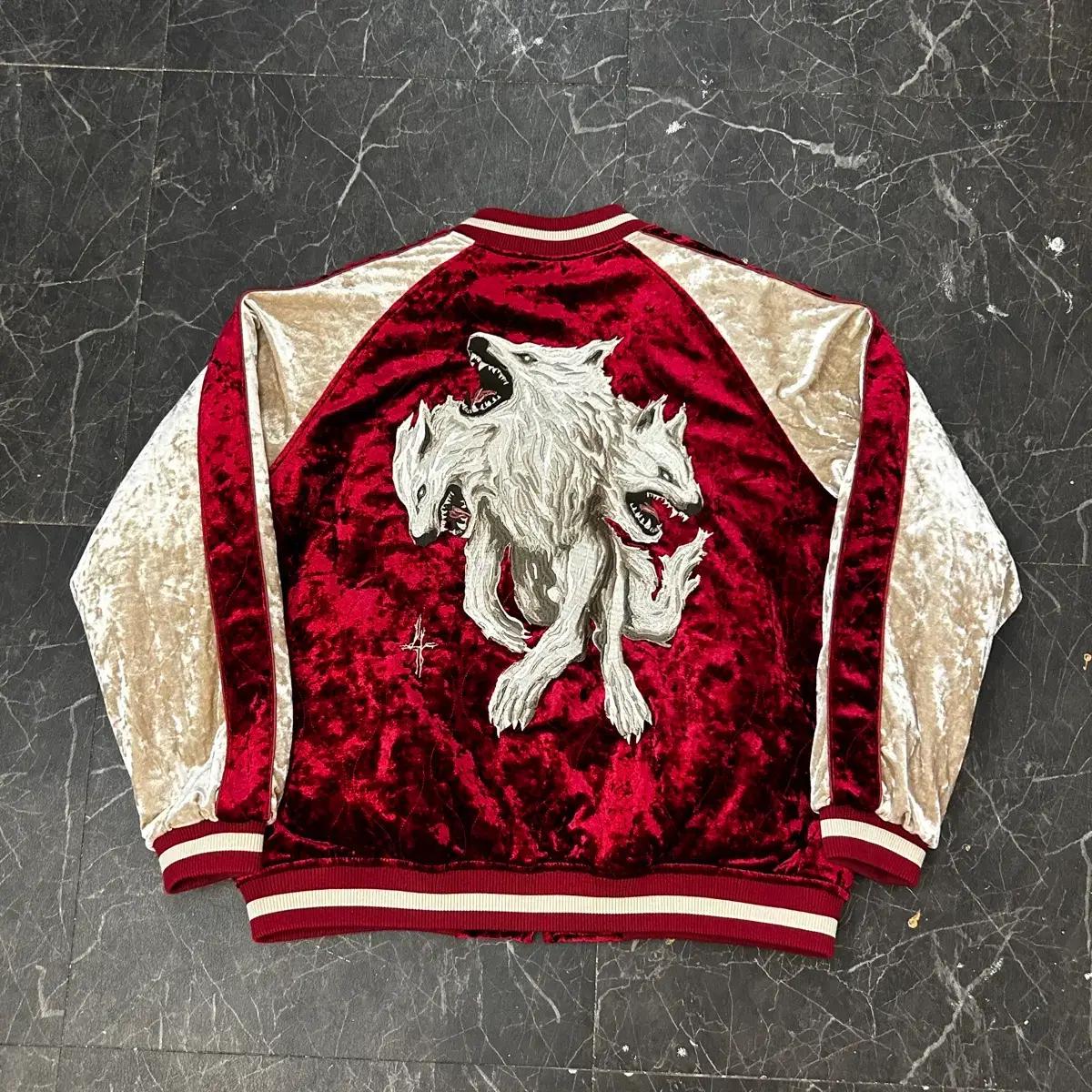 XL 낫포너드 Vtg 늑대자수 벨벳 스카쟌 5
