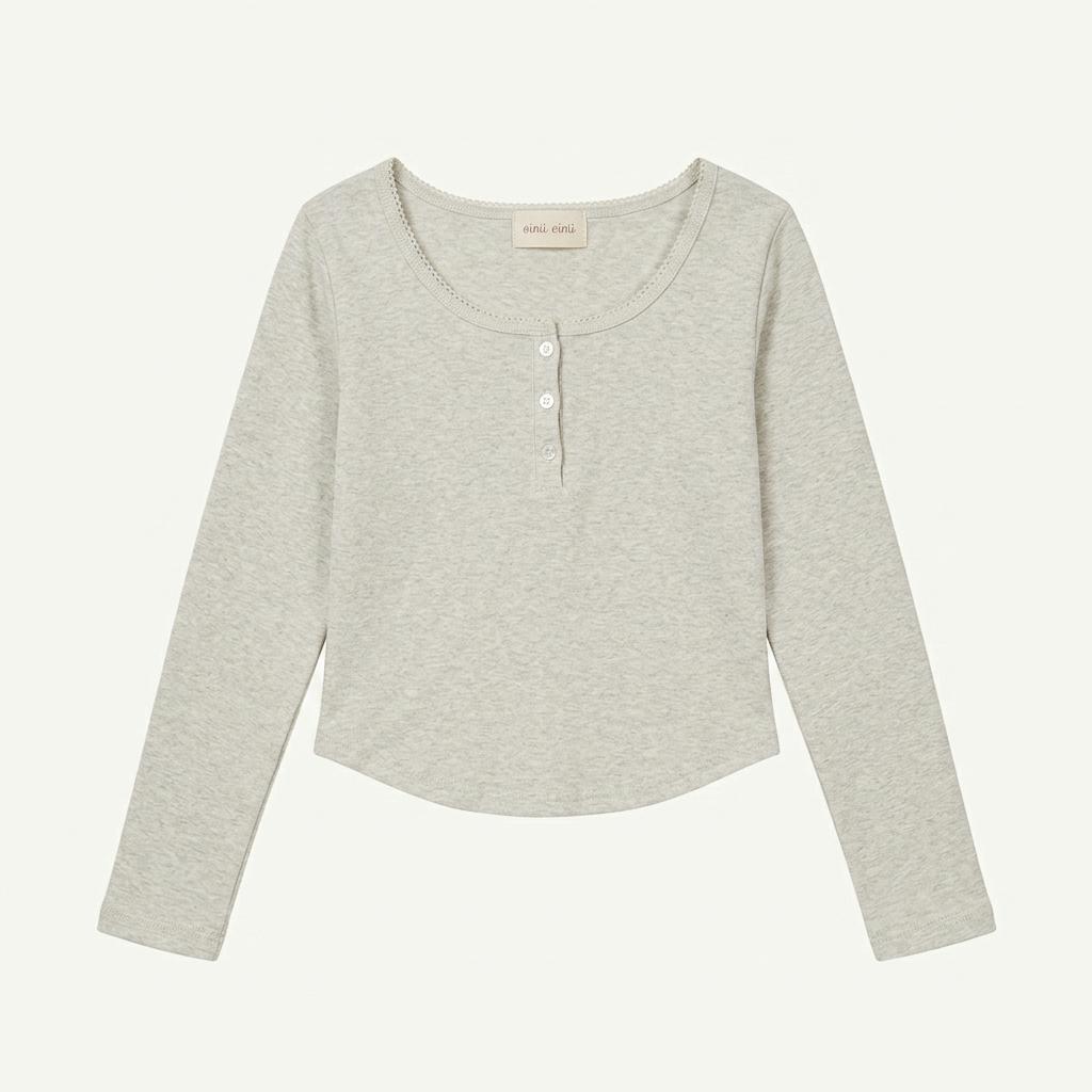 오이니 lace button top 오트밀 멜란지 레이스 버튼 탑