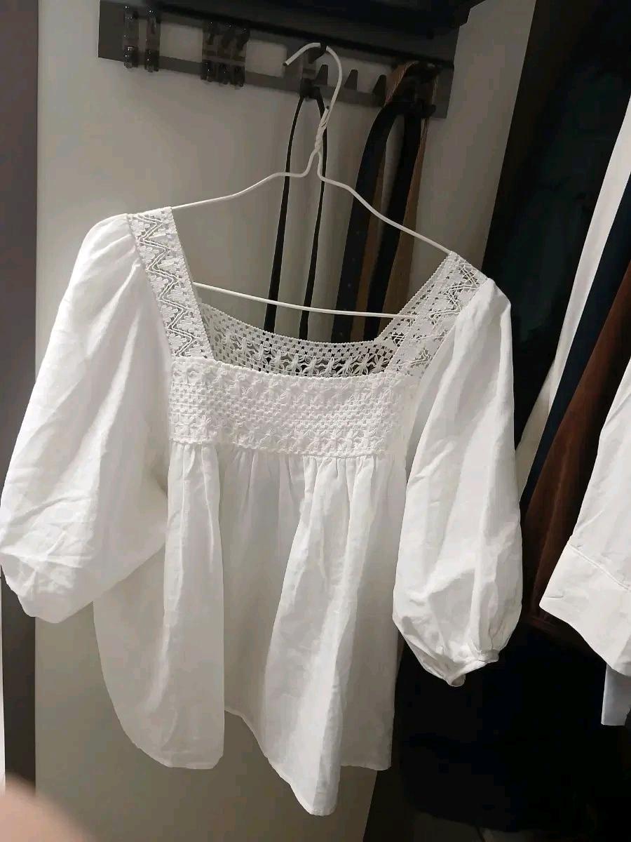아뜨랑스 린넨 뜨개자수 레이스 여름 블라우스, 아이보리 free 6