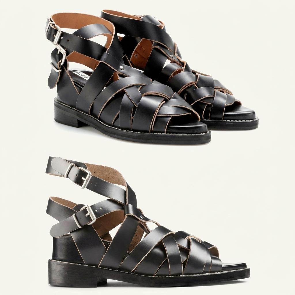 [Acne Studios] 아크네 스튜디오 레더 스트랩 글래디에이터 샌들 블랙 1