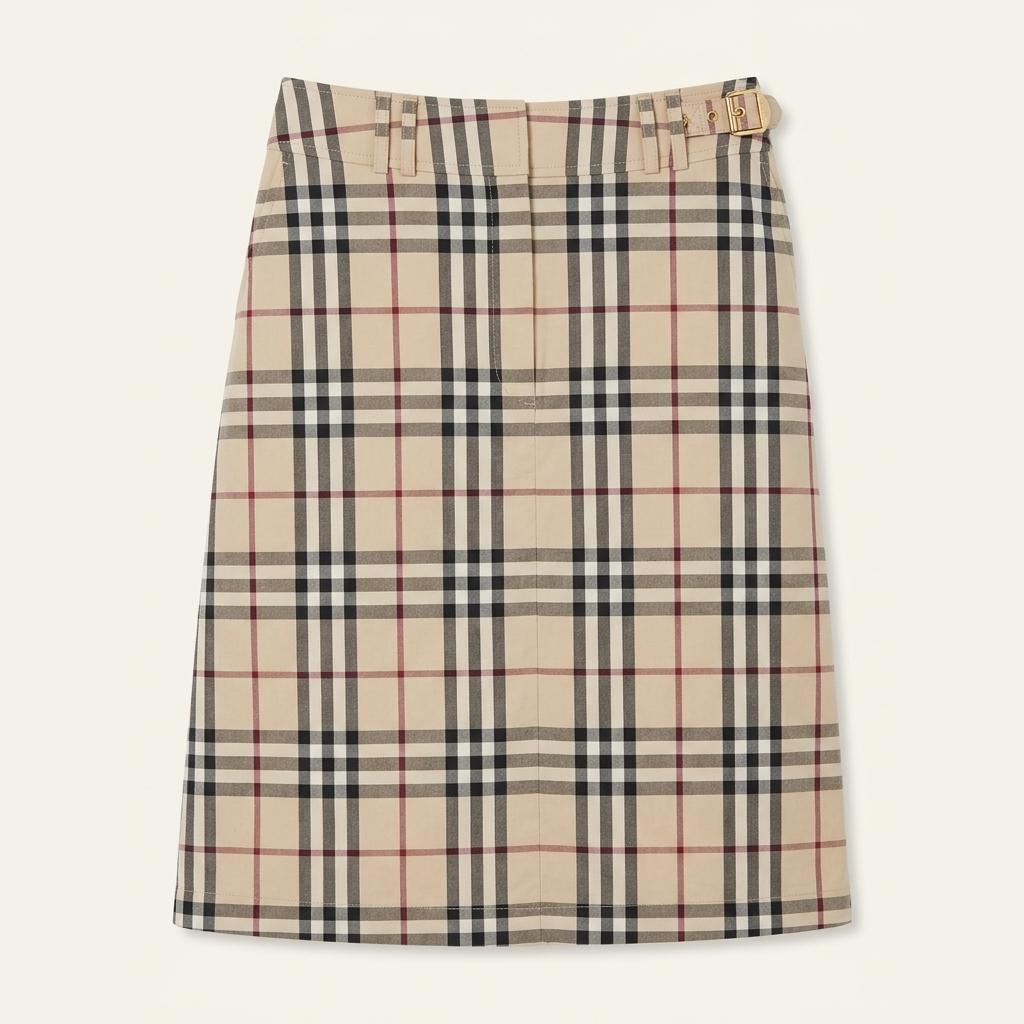버버리 런던 노바체크 미디 스커트 베이지