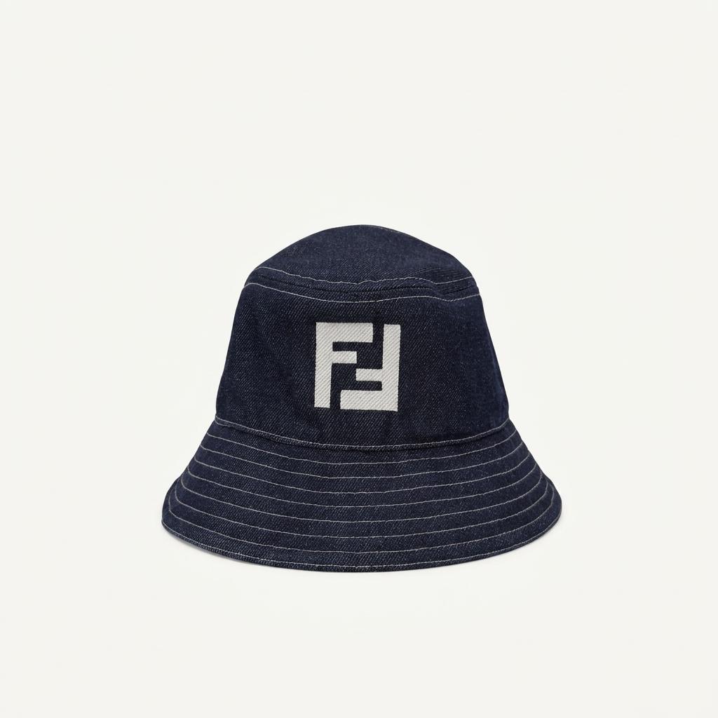 [L] 펜디 FF 스퀘어 로고 데님 버킷햇 벙거지 네이비 FXQ958 1
