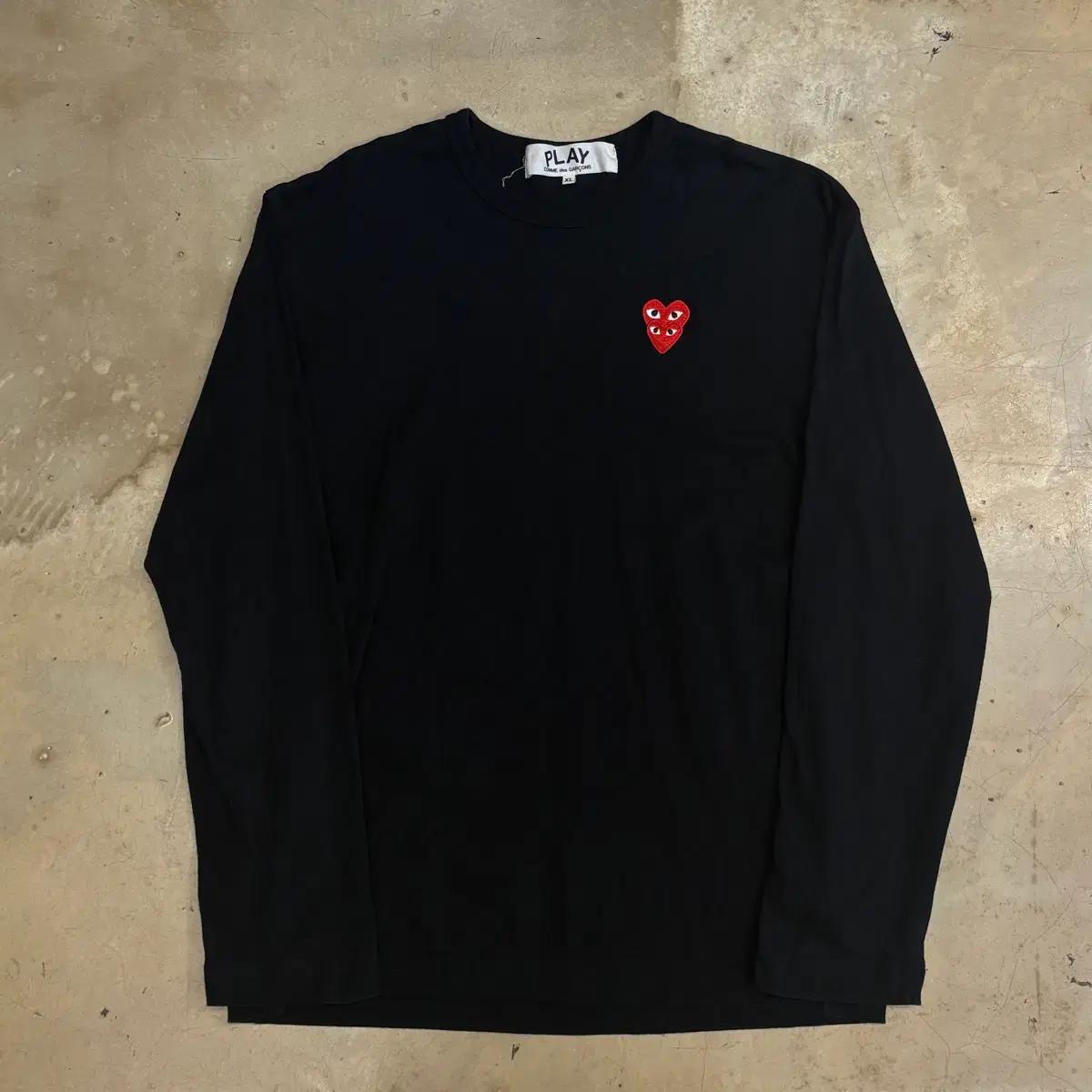 XL 꼼데가르송 더블 하트 와펜 블랙 롱슬리브 3