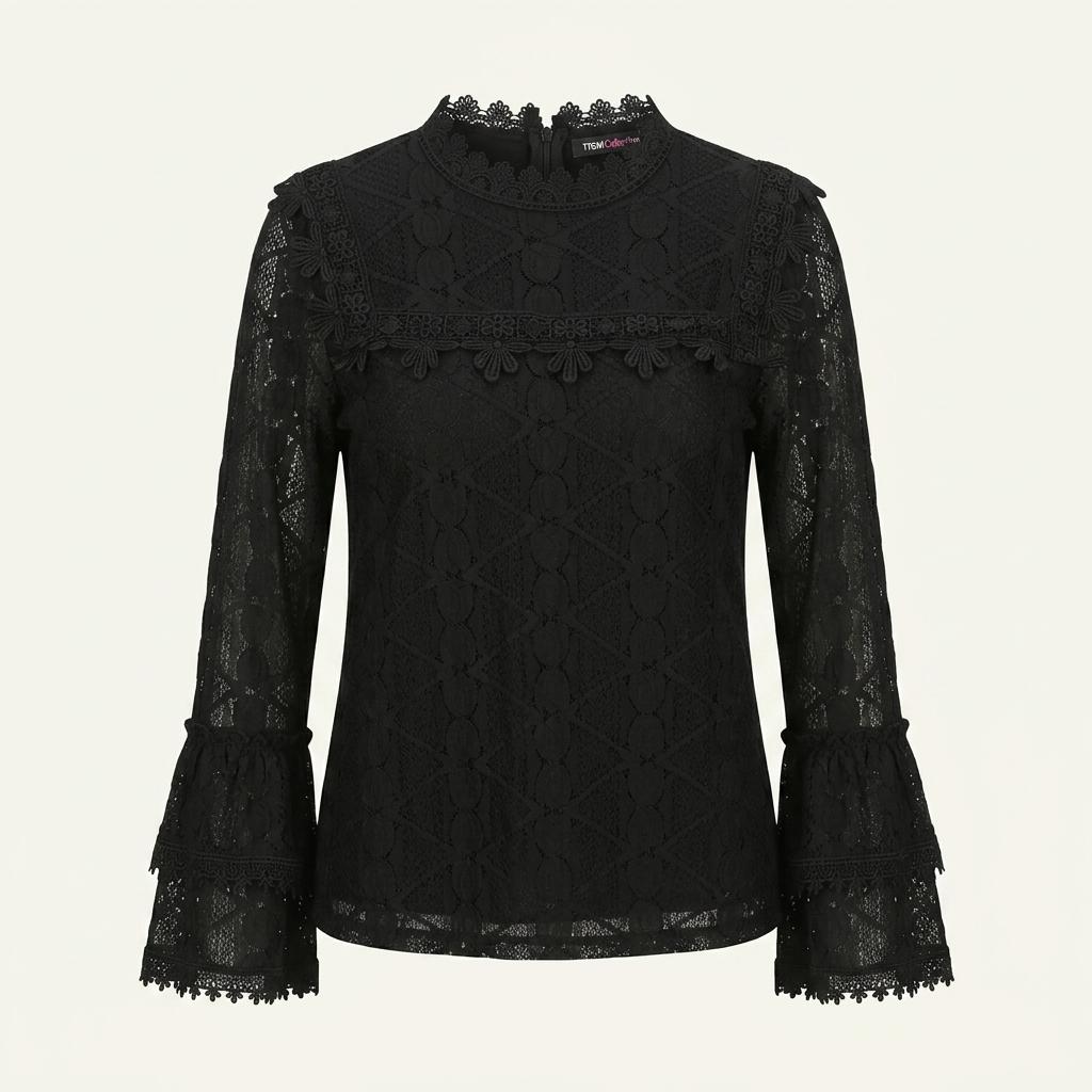 트렌드컬렉션 레이스 플라워 블라우스 블랙 1