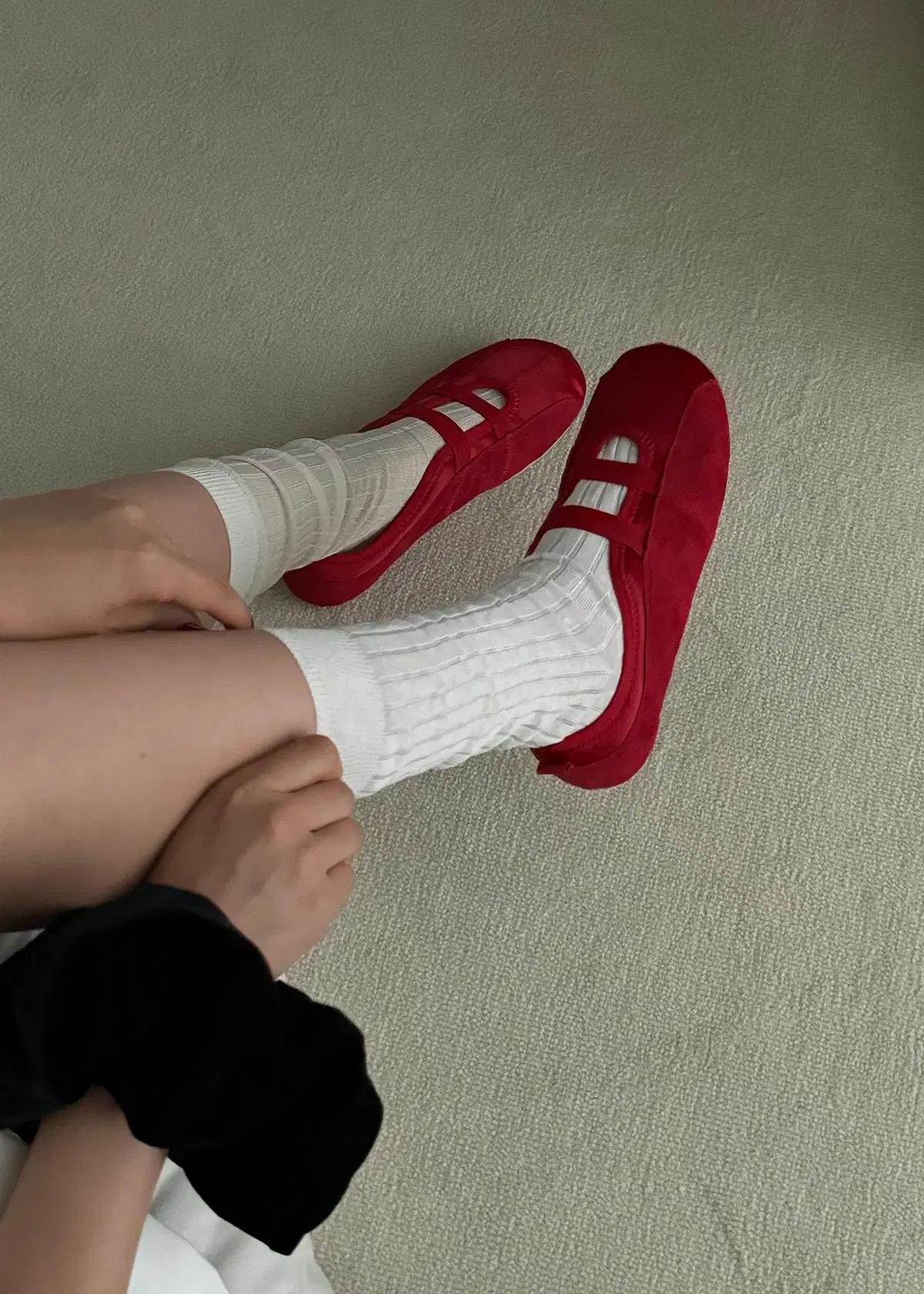 @363 러블리세틴 1cm 2중밴딩 플랫슈즈 250 레드-새상품 10