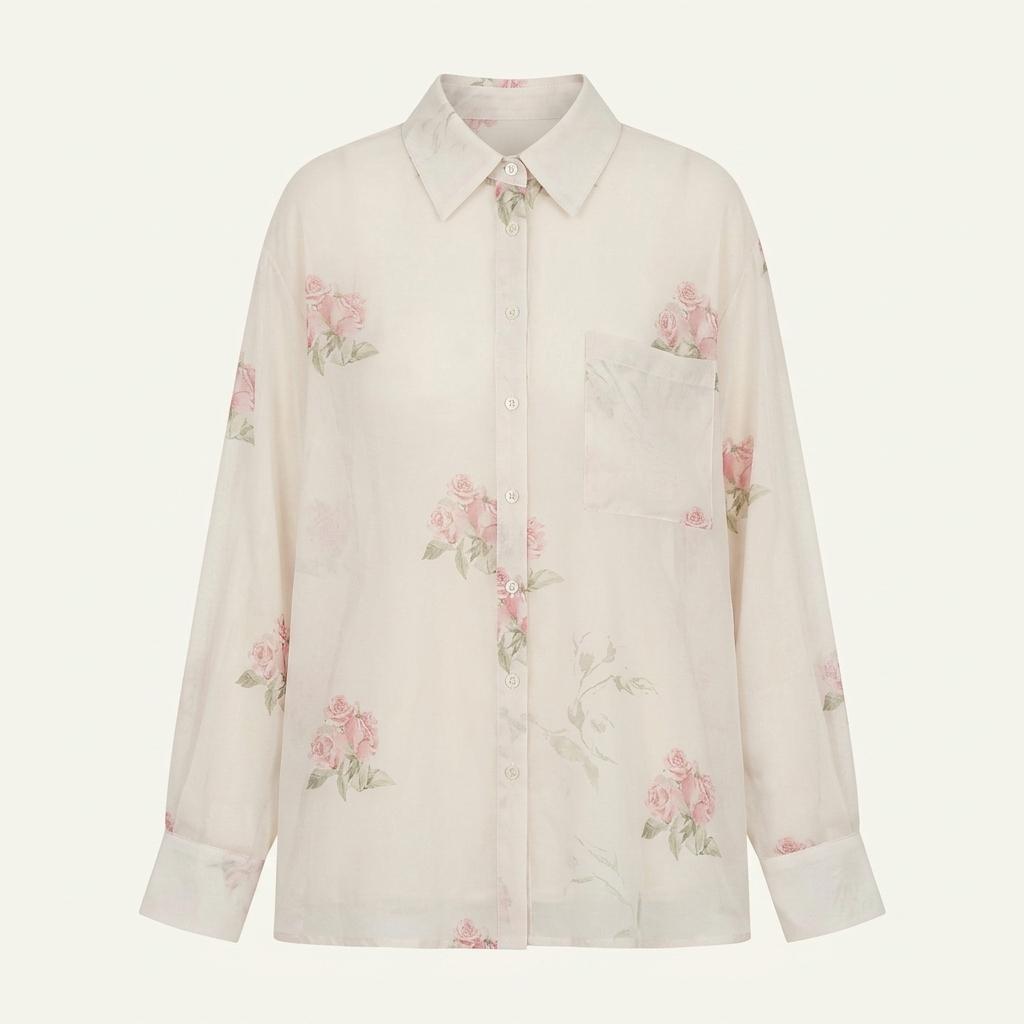 오버듀플레어 [EXCLUSIVE] VINTAGE ROSE CHIFFON SHIRT_ROSE 1