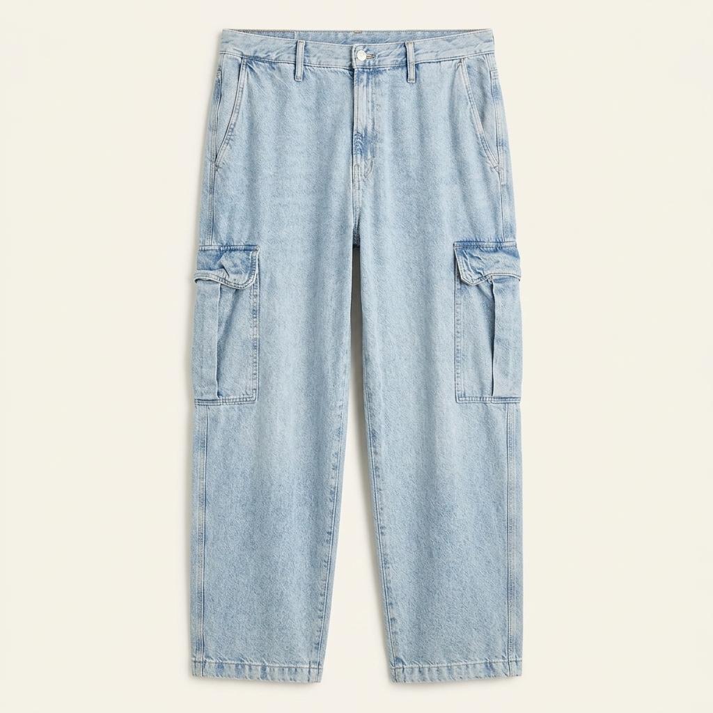 41인치 H&M 에이치엔앰 배기핏 연청 카고 데님 팬츠 C627 1