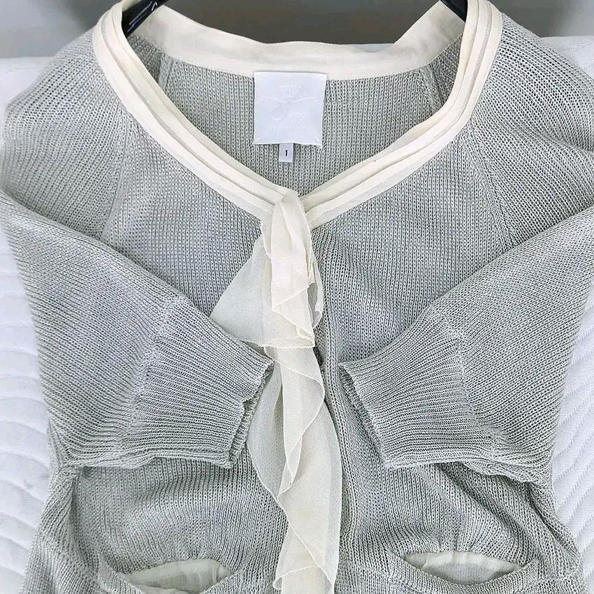 오즈세컨 여성 춘하 쉬폰프릴 반팔 숏가디건 펄실버 (HU45847) 4