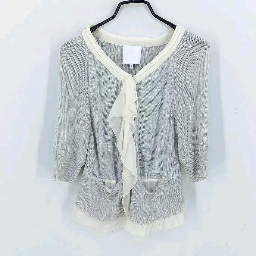 오즈세컨 여성 춘하 쉬폰프릴 반팔 숏가디건 펄실버 (HU45847) 2