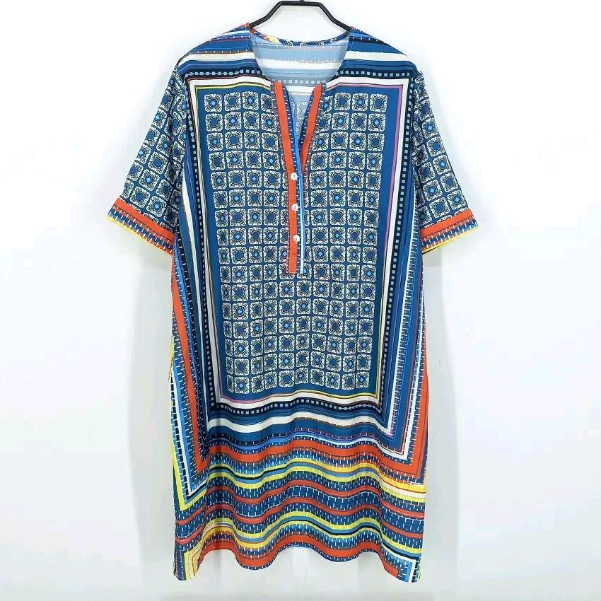 빈티지 여 여름 홑겹 실크혼방 반팔미니원피스 블루L(HU45823) 2