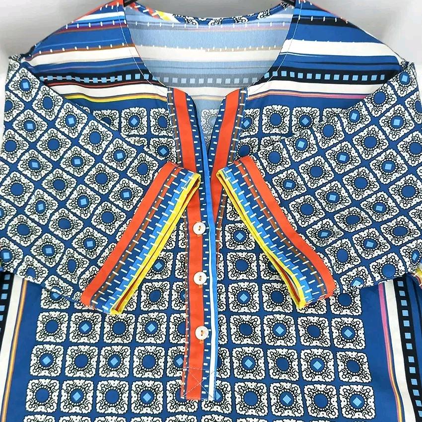 빈티지 여 여름 홑겹 실크혼방 반팔미니원피스 블루L(HU45823) 4