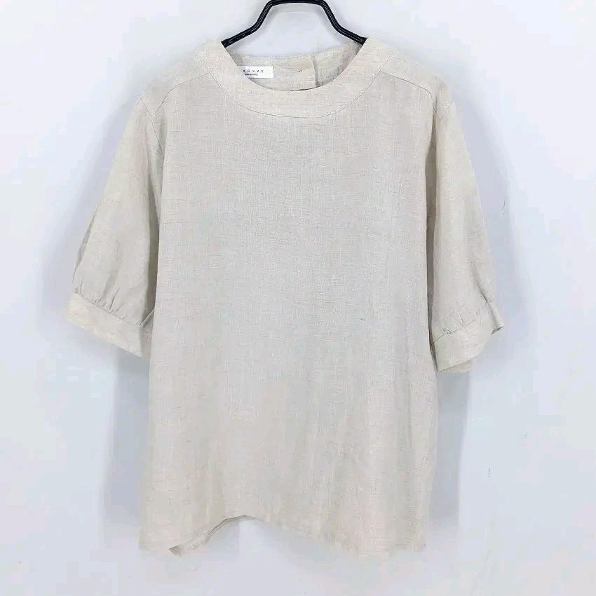 브론즈 여성 여름 백버튼 반팔블라우스 베이지(HU45853) 2