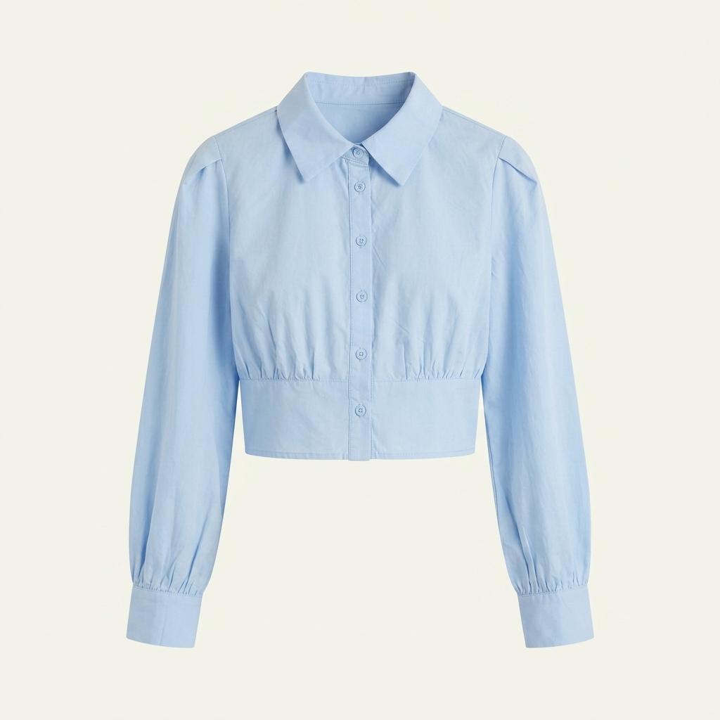 미쏘(MIXXO) 핀턱 셔링 크롭 셔츠 블라우스 (라이트블루) 1