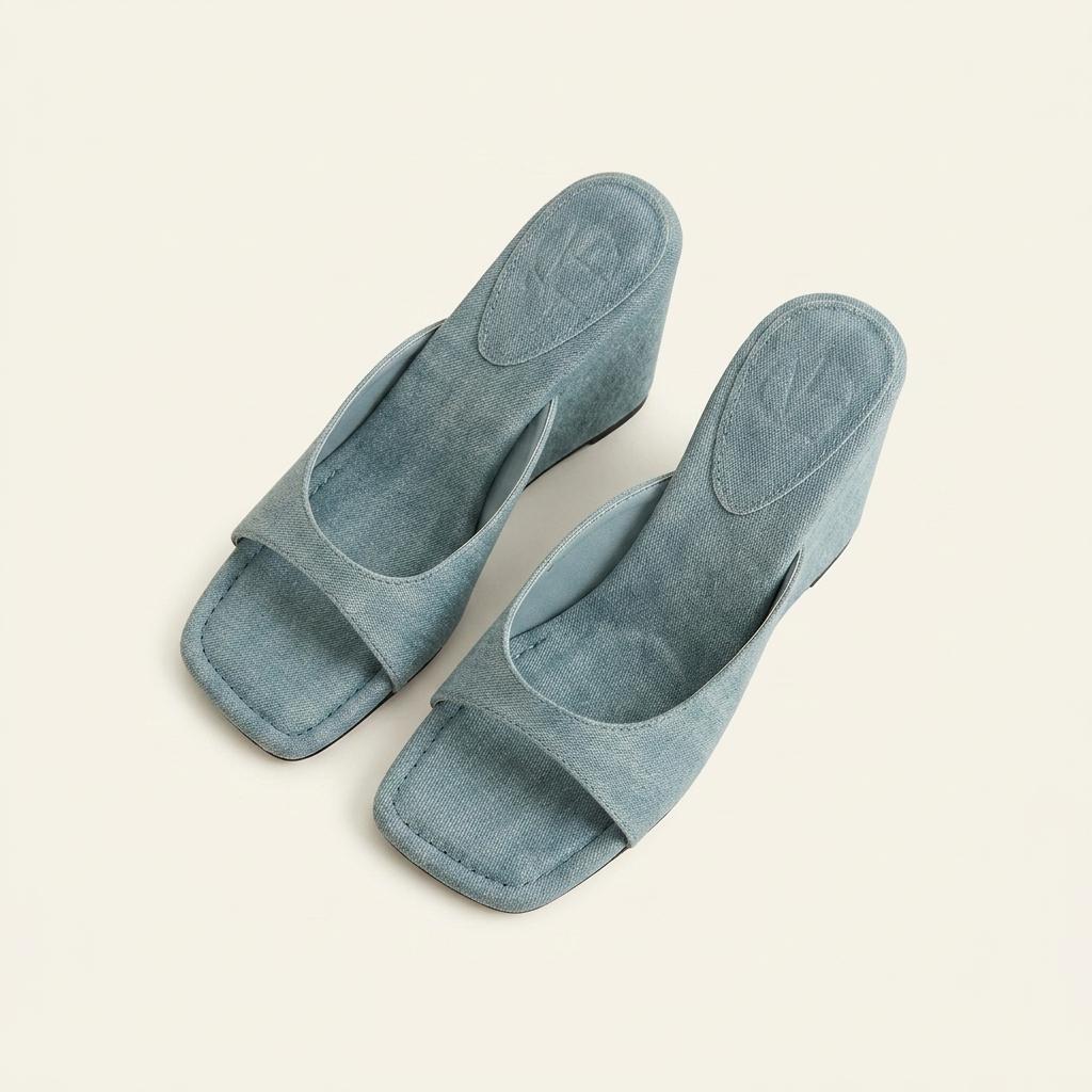 @9534 블루 250 빈티지 물나염 7.5cm 웨지 샌들-새상품 1