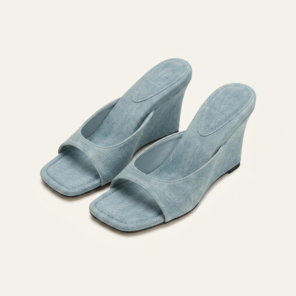 @9534 블루 245 빈티지 물나염 7.5cm 웨지 샌들-새상품 1