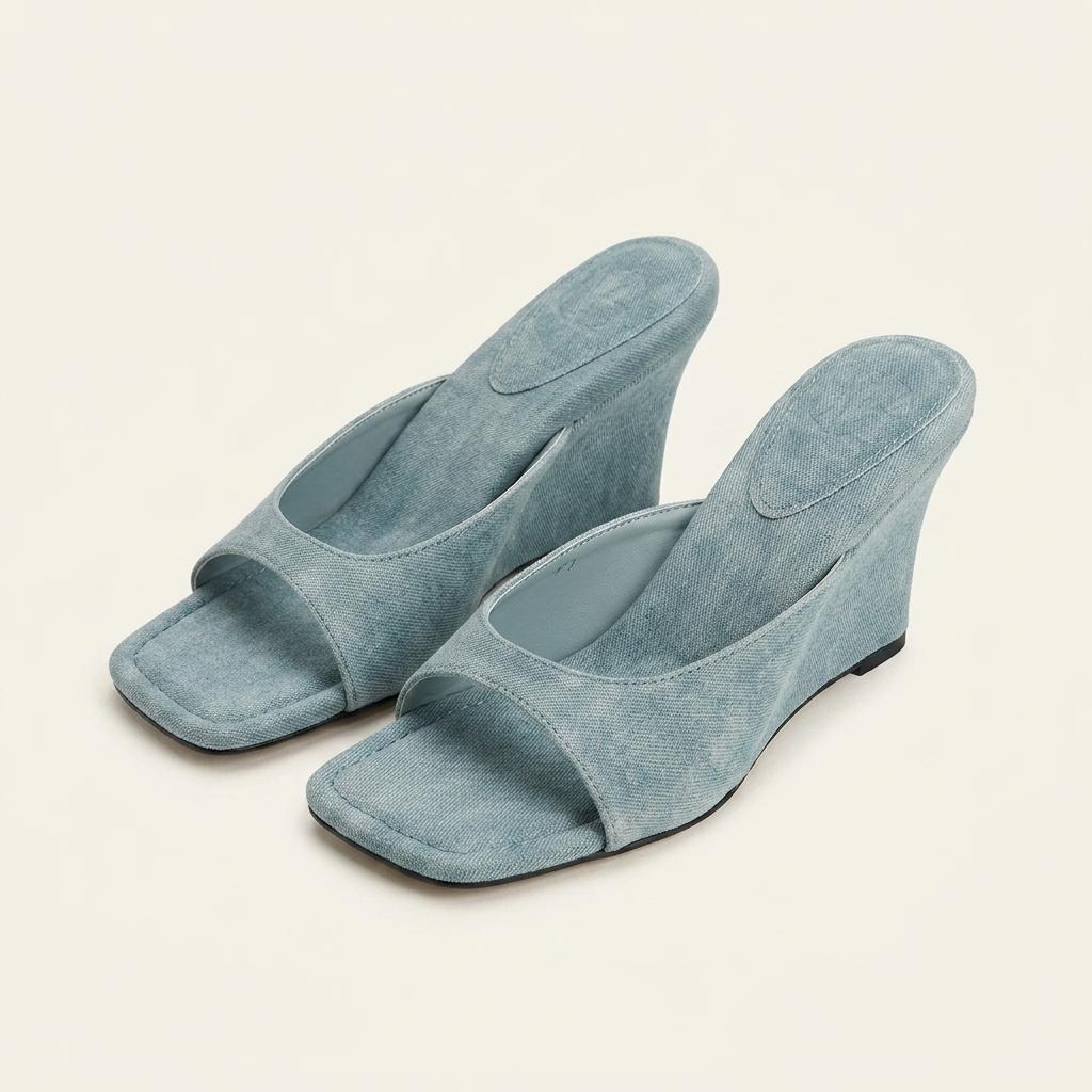@9534 블루 240 빈티지 물나염 7.5cm 웨지 샌들-새상품 1