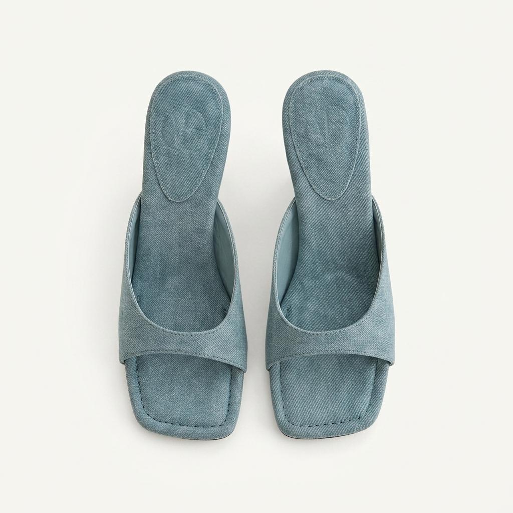 @9534 블루 225 빈티지 물나염 7.5cm 웨지 샌들-새상품 1