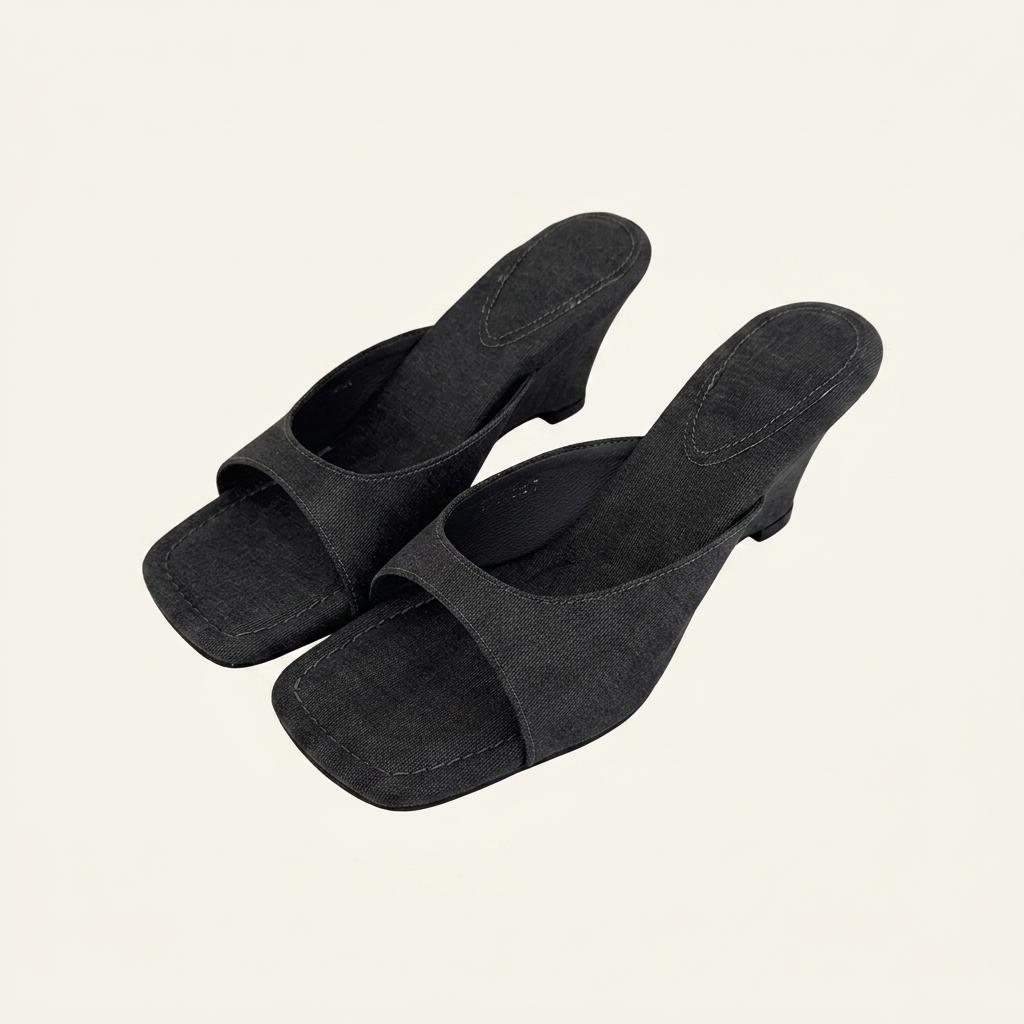 @9534 블랙 230 빈티지 물나염 7.5cm 웨지 샌들-새상품 1