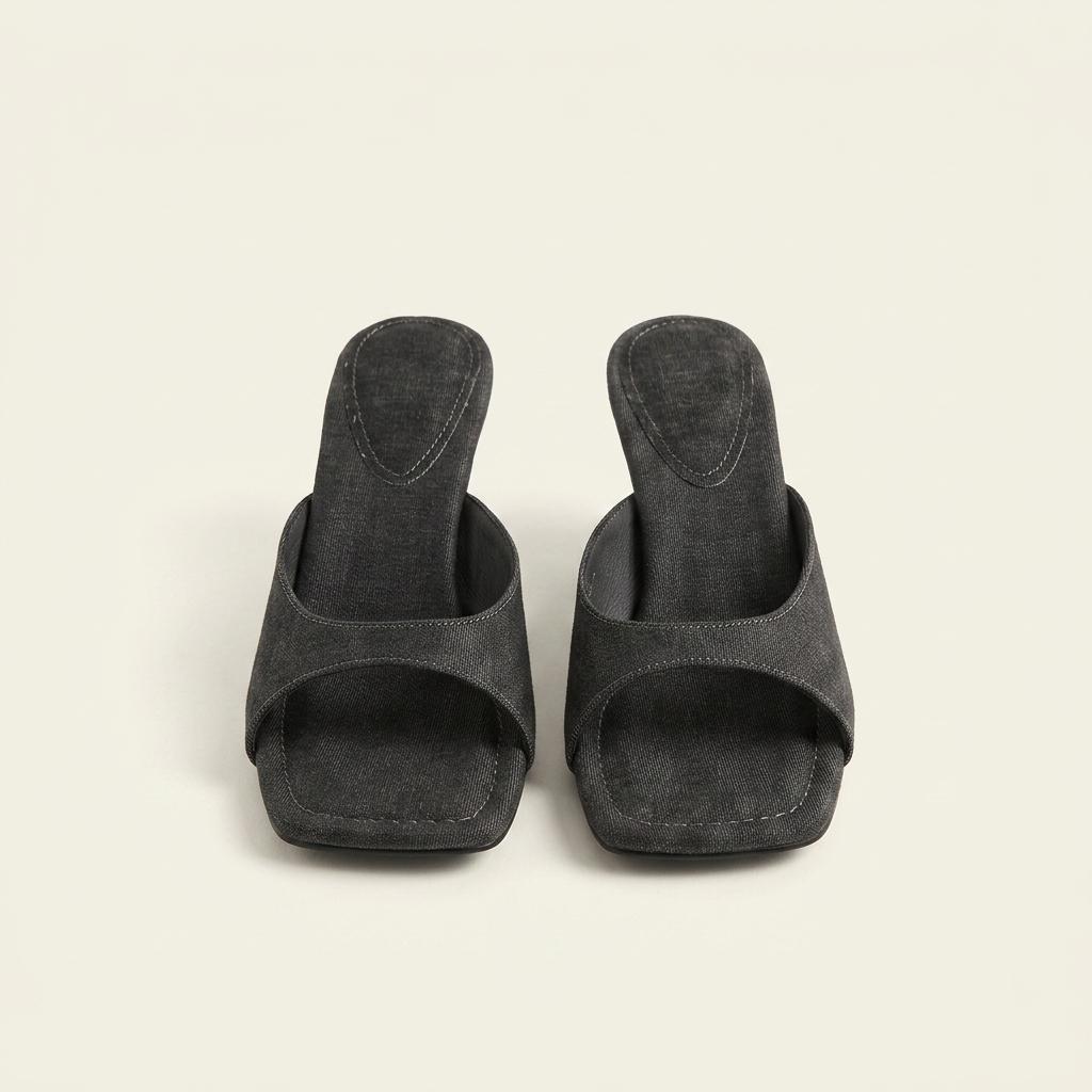 @9534 블랙 225 빈티지 물나염 7.5cm 웨지 샌들-새상품 1