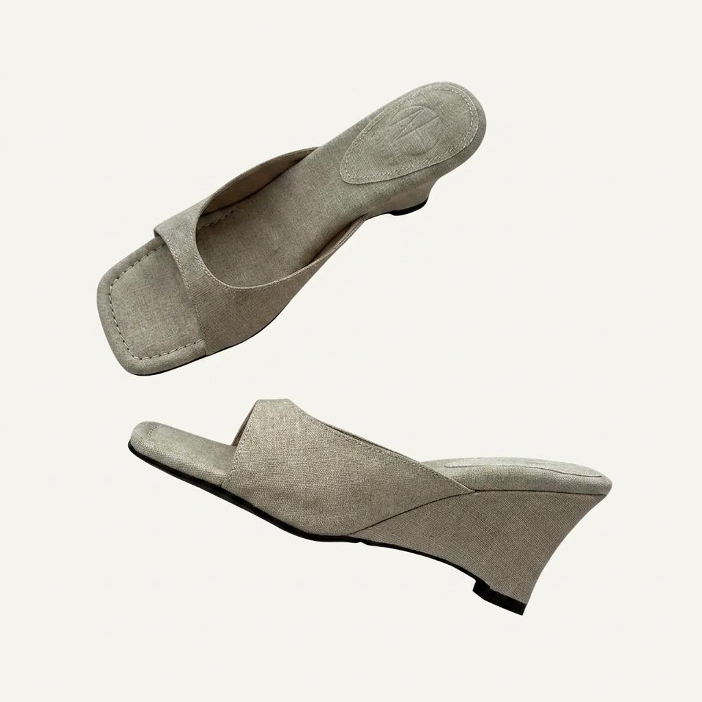 @9534 베이지 250 빈티지 물나염 7.5cm 웨지 샌들-새상품 1
