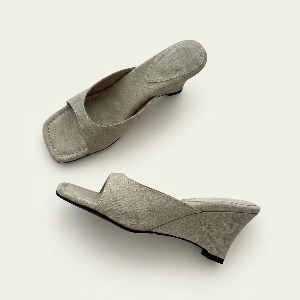 @9534 베이지 245 빈티지 물나염 7.5cm 웨지 샌들-새상품 1