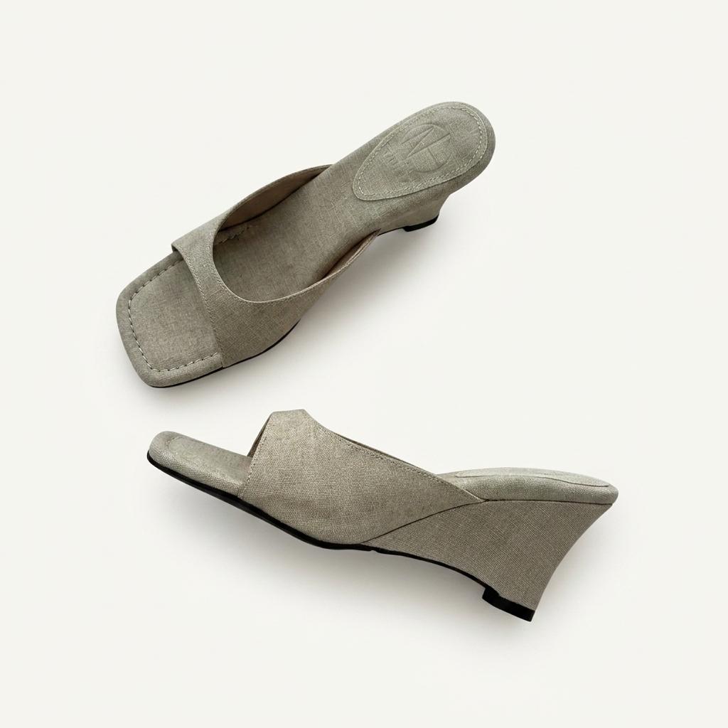 @9534 베이지 235 빈티지 물나염 7.5cm 웨지 샌들-새상품 1