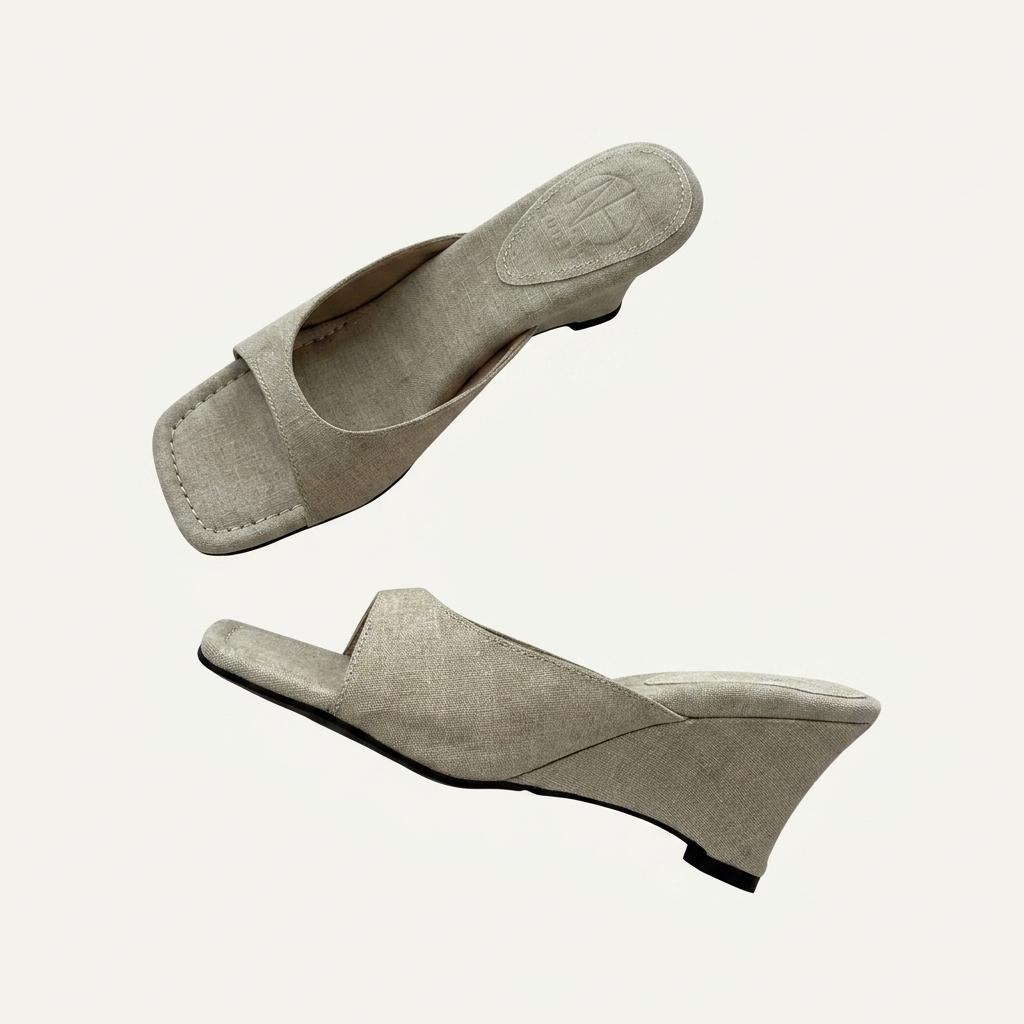@9534 베이지 230 빈티지 물나염 7.5cm 웨지 샌들-새상품 1
