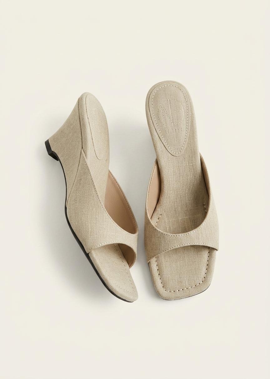 @9534 베이지 225 빈티지 물나염 7.5cm 웨지 샌들-새상품 1