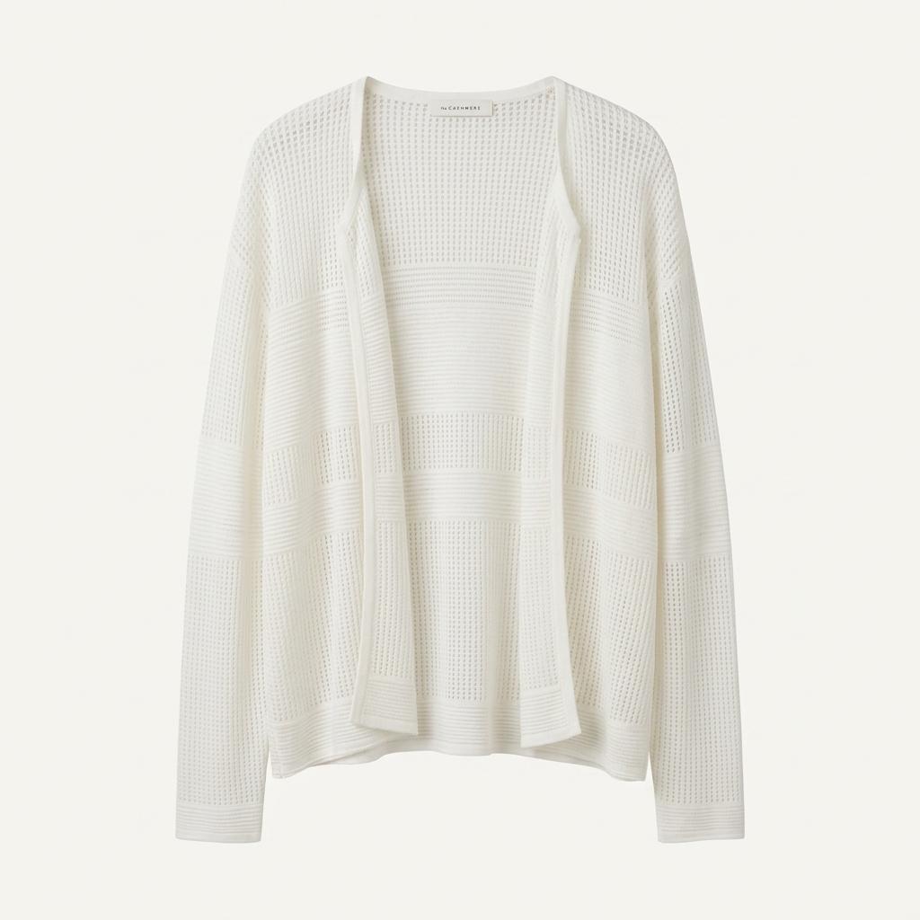 더캐시미어 the CASHMERE 화이트 펀칭 오픈 가디건 S [A590] 1