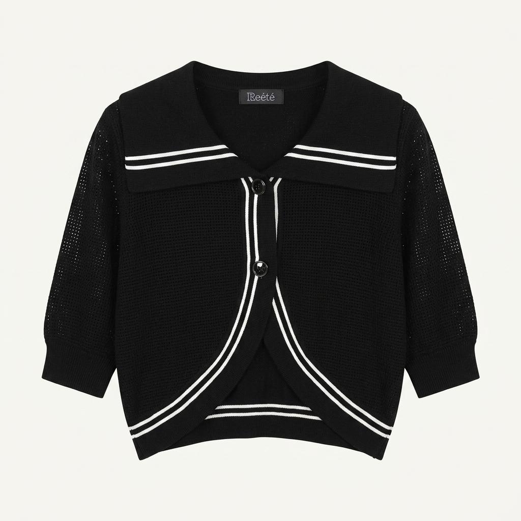 리에떼 Reete 카라 크롭 블랙 가디건 F [A619] 1
