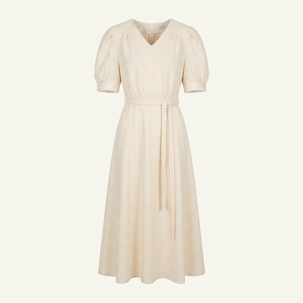 LOOKAST LEMONT V NECK SHIRRING DRESS S(CREAM) 착용컷