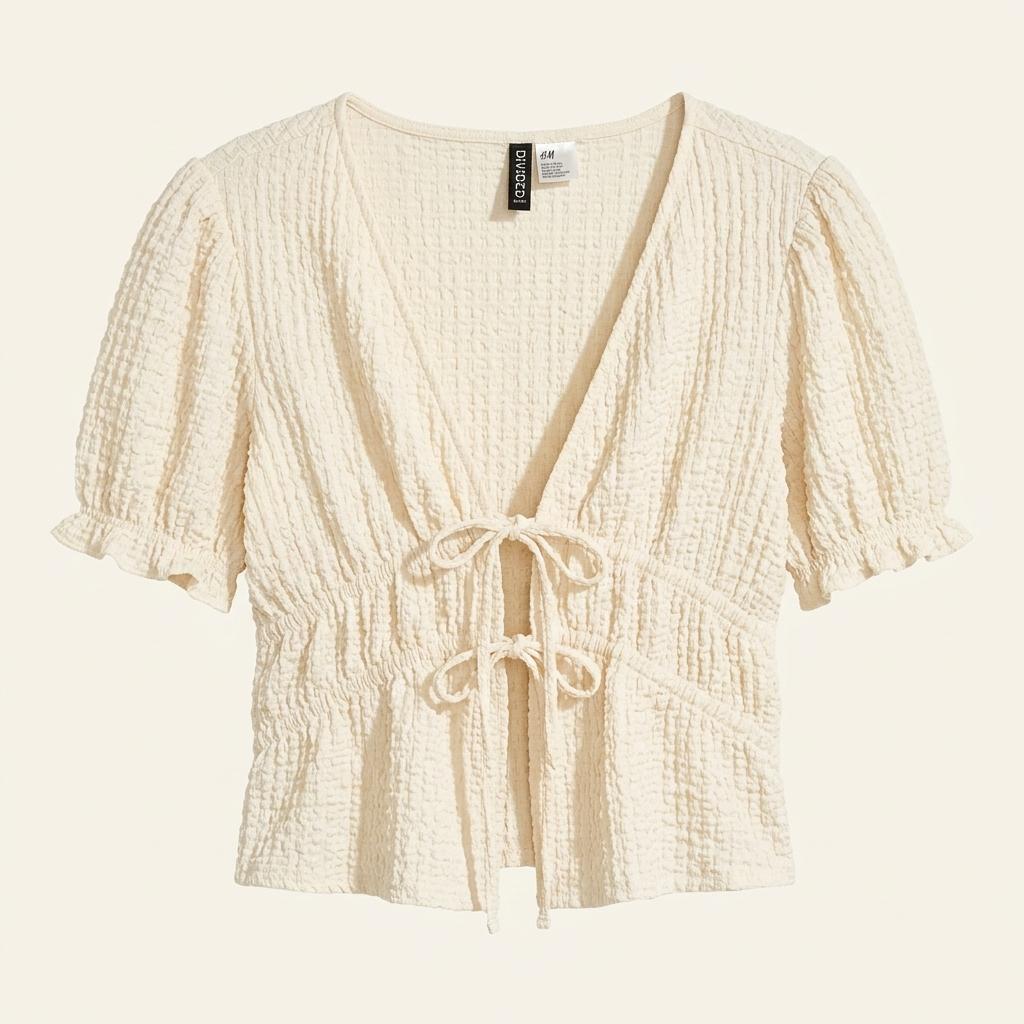 H&M 에이치엔엠 디바이디드 리본 셔링 블라우스 1