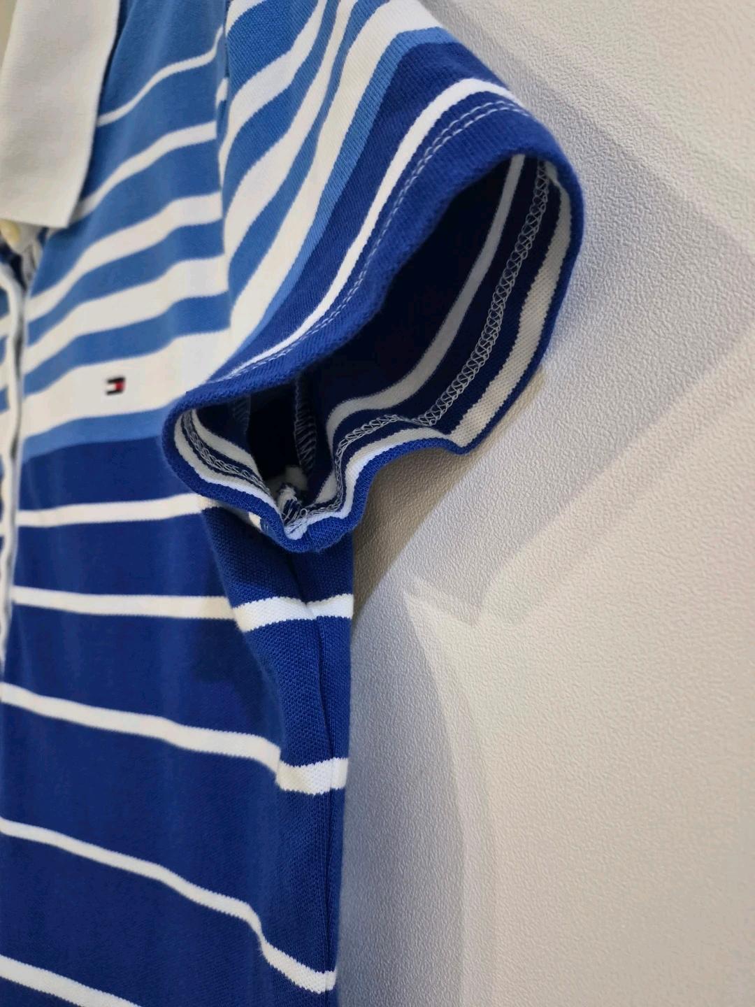 타미힐피거 여성 클래식핏 스트라이프 카라 피케 셔츠 (블루) 11
