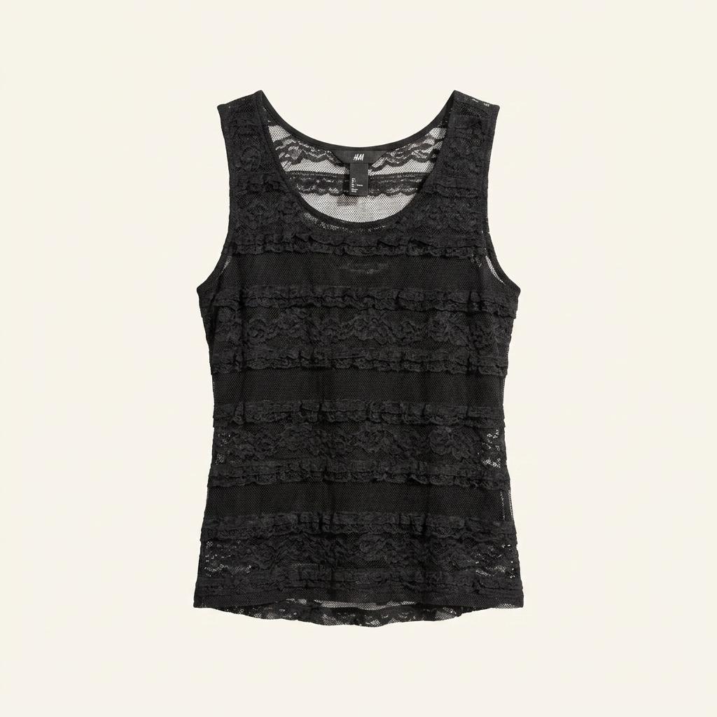 H&M 블랙 레이스 슬리브리스 민소매 블라우스 L