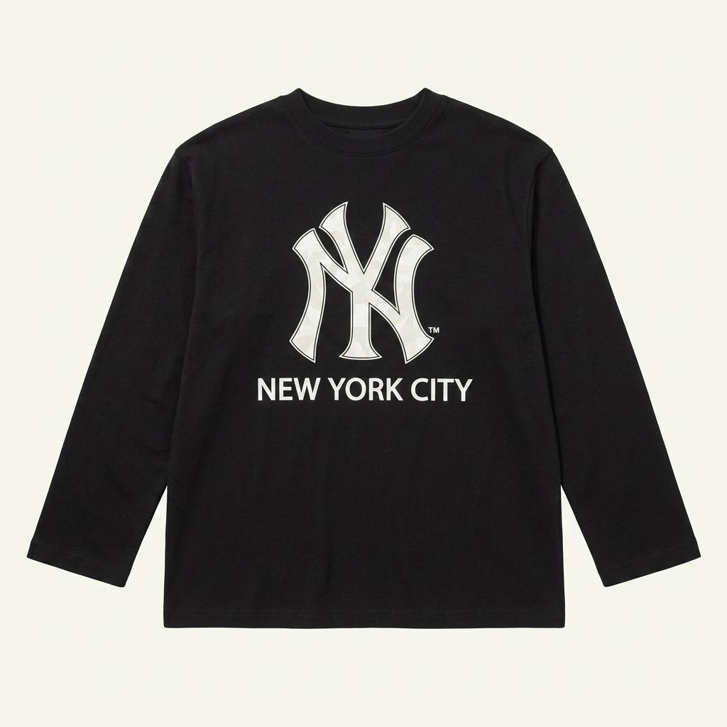 MLB NY 양키스 로고 프린팅 긴팔 티셔츠 블랙