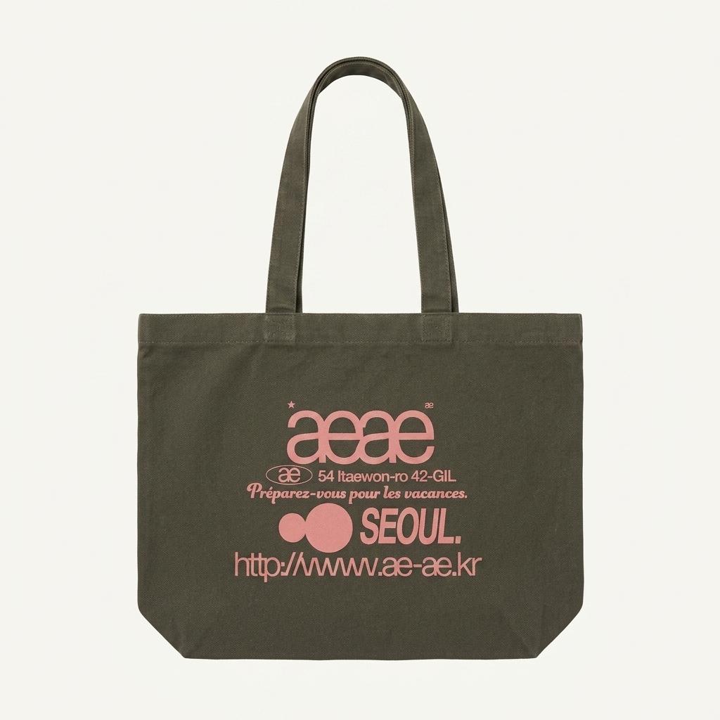 aeae 다크 카키색 그래픽 캔버스 에코백 