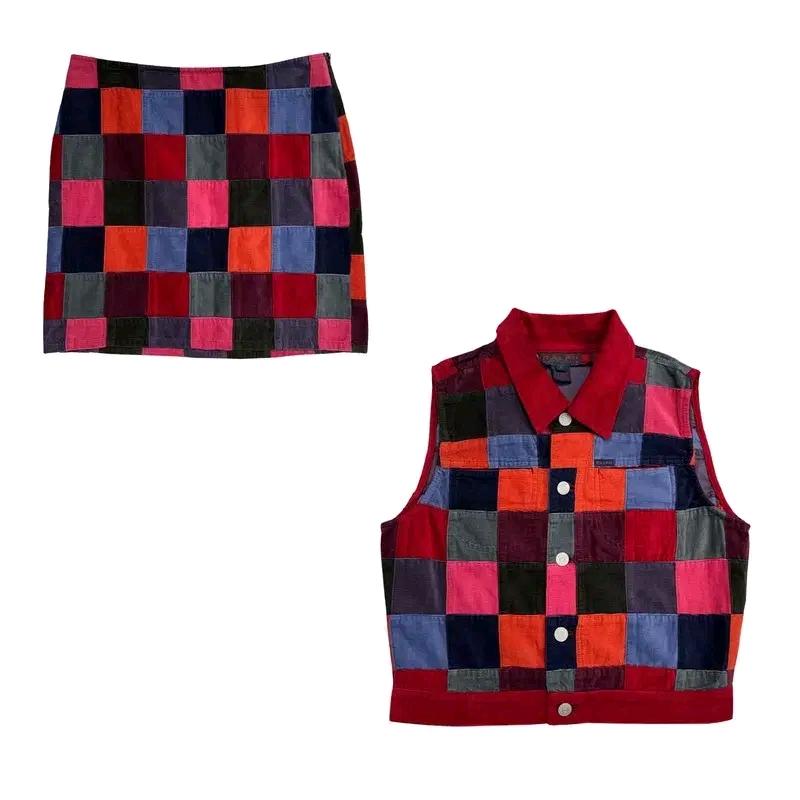RALPH LAUREN 패치워크 코듀로이 베스트 & 스커트 세트 S 2