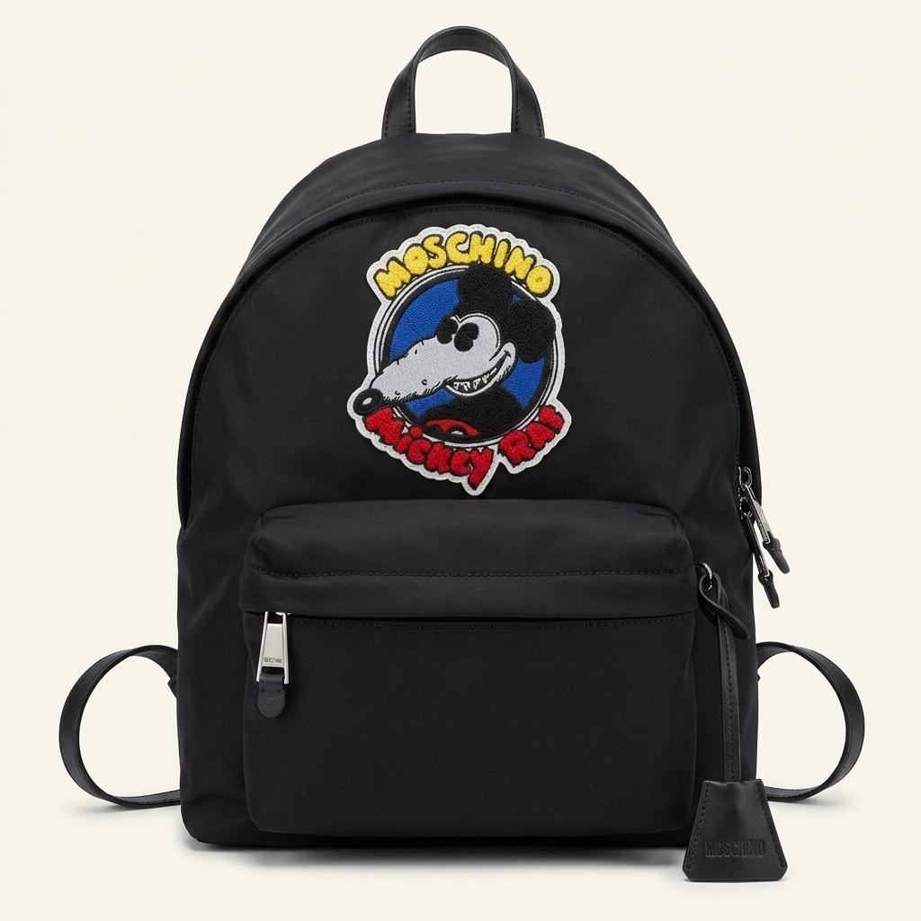 [MOSCHINO] 모스키노 미키 랫 자수 나일론 백팩 블랙