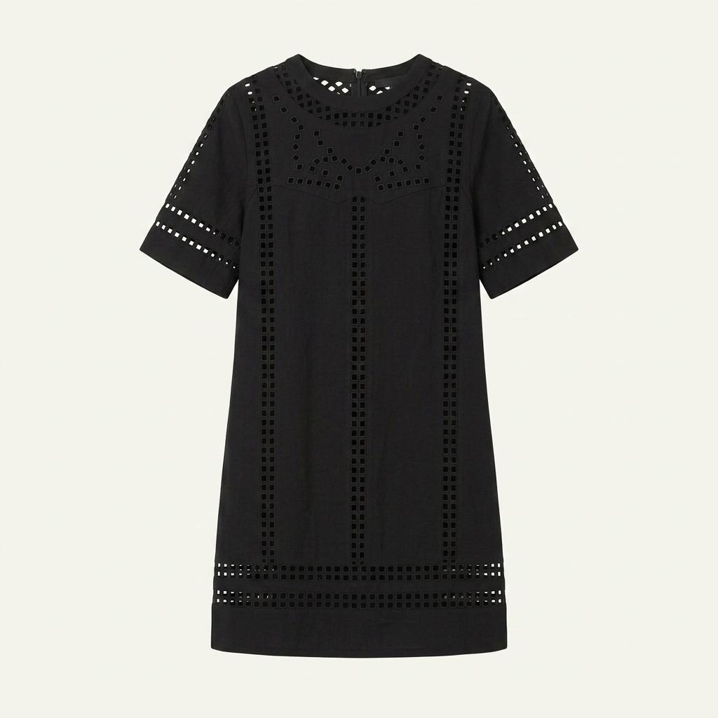 sj sj 아일렛 펀칭 면 미니 원피스 블랙