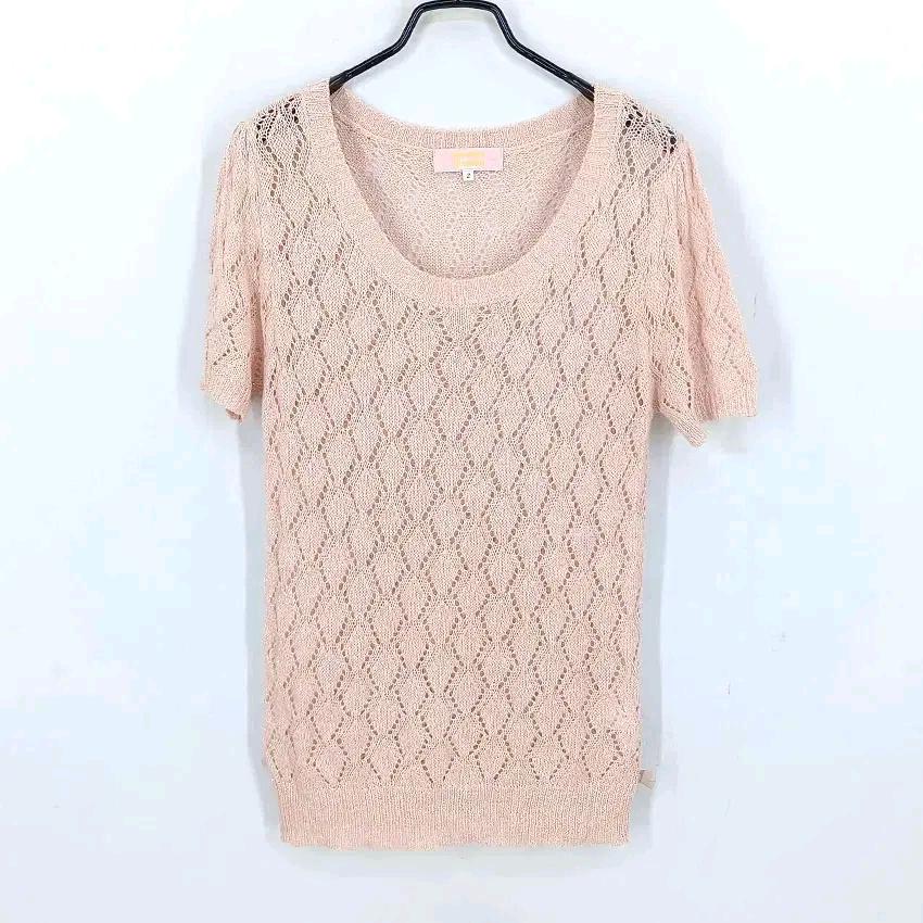 빈티지 여성 여름 펀칭 반팔 펄니트티 핑크베이지2 (HU45961) 2
