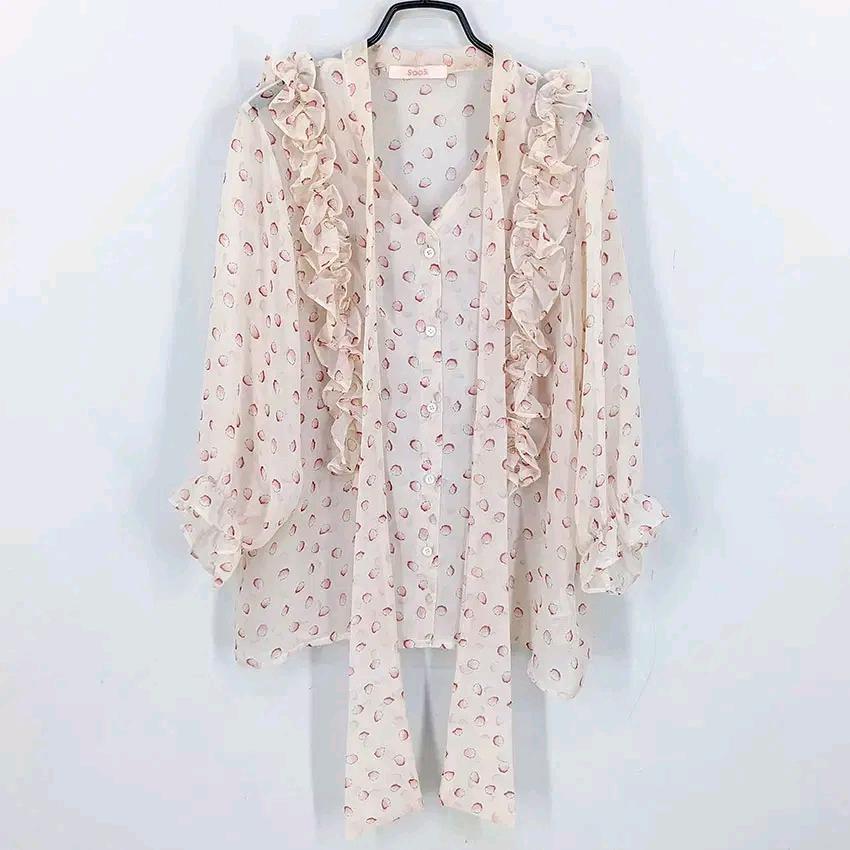 수스 여성 여름 7부 쉬폰 시스루블라우스 연살구85 (HU45965) 2